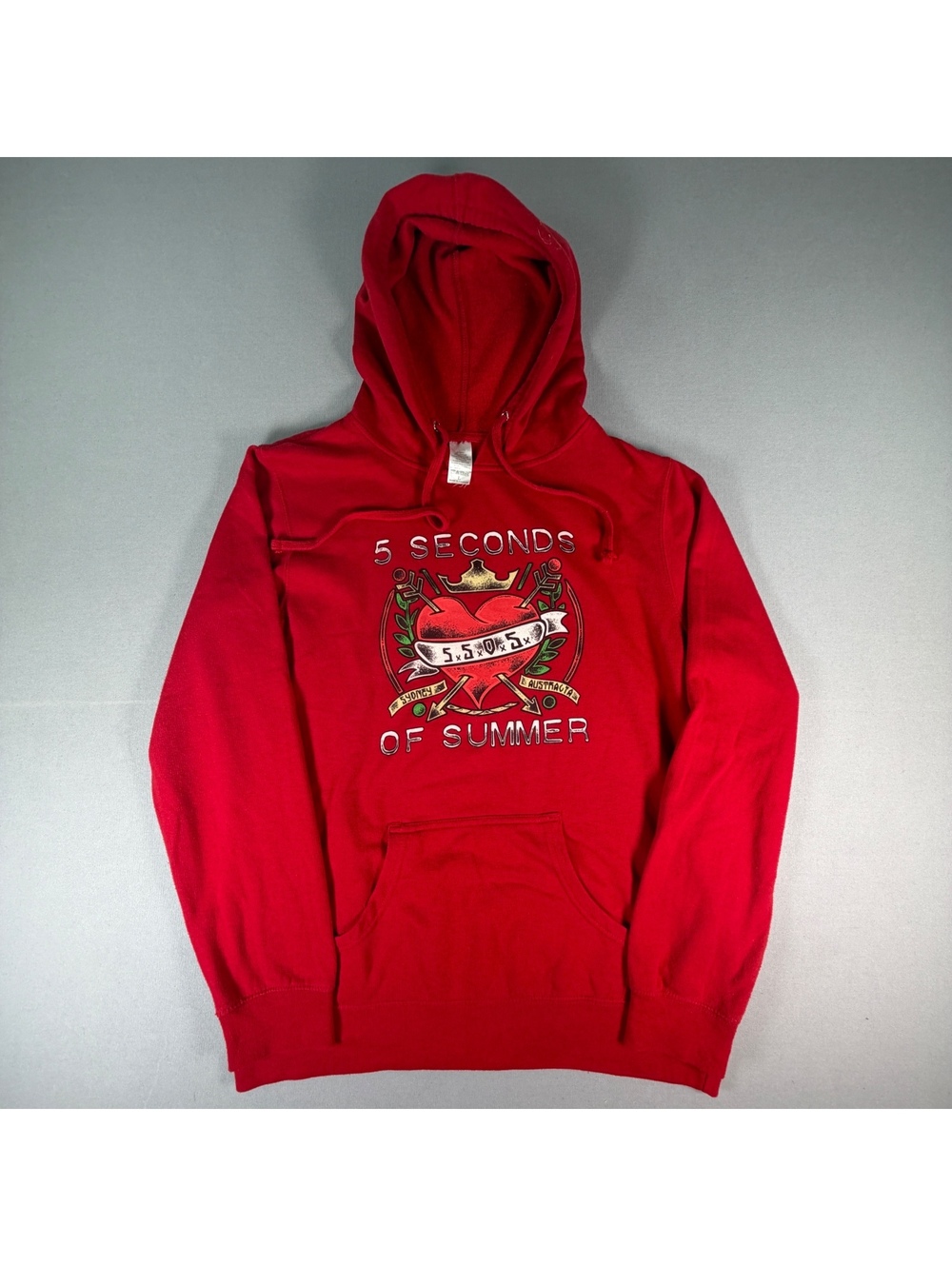 VTG 5 Seconds Of Summer Hoodie Womens S Red 5SOS Heart Crown Band Merch